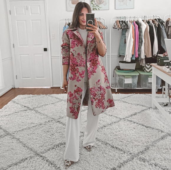 Max Mara Jacquard Satin Long Sleeve Embroidered Coat Jacket Size 4 - Picture 5 of 14